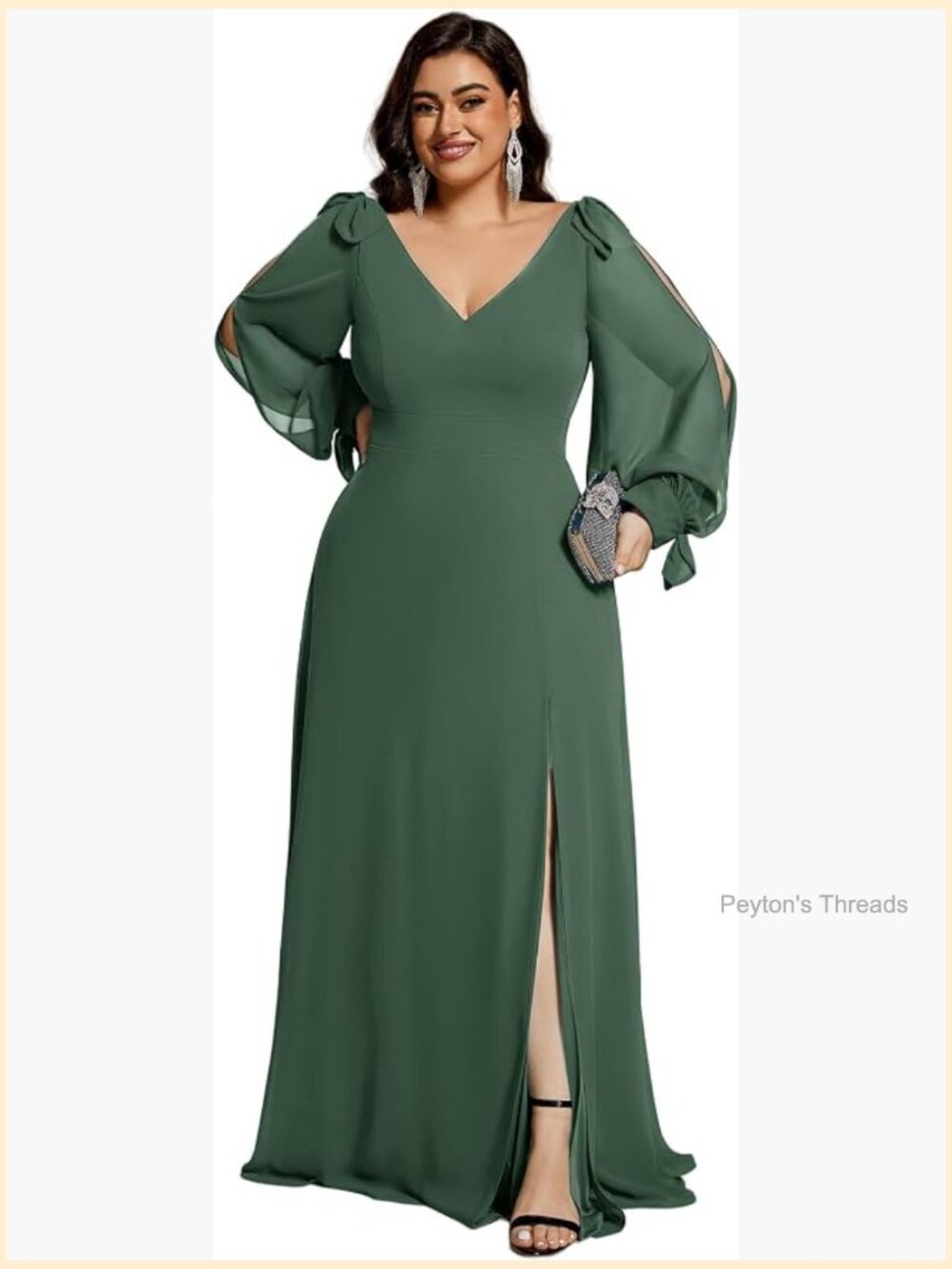 Chiffon Long Sleeve V-Neck Floor-Length Formal Dress Plus Size